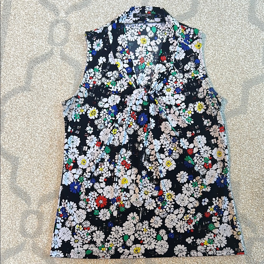 Jones New York Floral Sleeveless Blouse - Black Multicolor